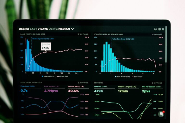 Analytics graphs on a laptop screen, representing AI-assisted WordPress SEO