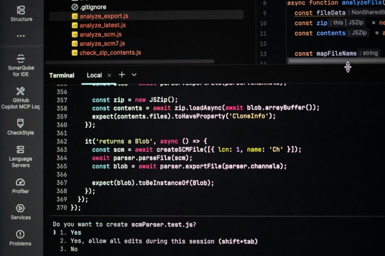 Code on a dark-theme screen, representing MCP for WordPress and AI automation