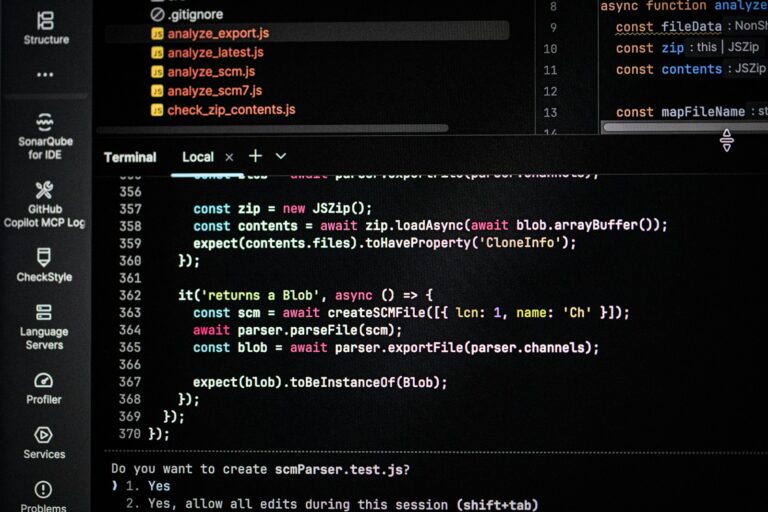 Code editor and terminal output on a computer screen, representing connecting Cursor to WordPress using MCP